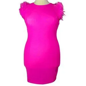 knee length dresses for ladies Maraya Plus Size Green Rhinestone Mesh Long Sleeve Mini Feather Dress with Slip Dress 6 US Women's Numeric / White AB